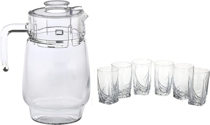Afast Designer Jug Set of 1 with Stylish Glasses for Serving Water Juice Cold Drinks and Other Drinking Bavrage Glass 220 Ml Jug 1800 Ml Color Transparent Clear - Image 1