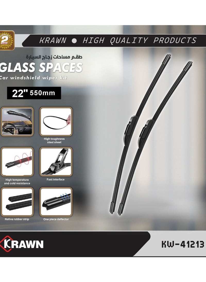 KRAWN 22" 550mm  Replacement Windshield Wiper Kit Black 
