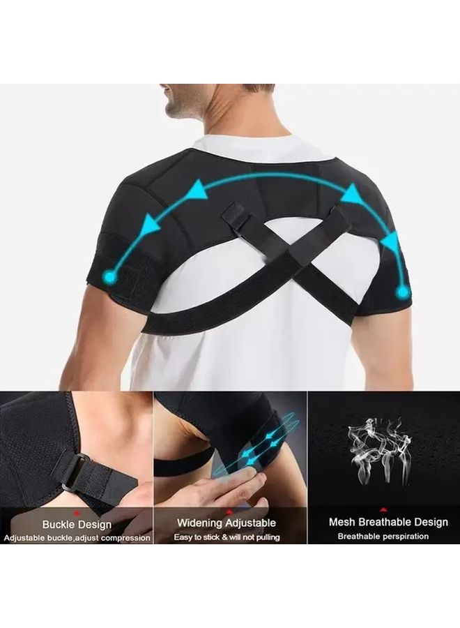 Adjustable Breathable Double Shoulder Support Brace Ergonomic Back Strap With Cross Back Design Padded Compression For Sports Injury Recovery One Size Fits All Black S M - Image 4