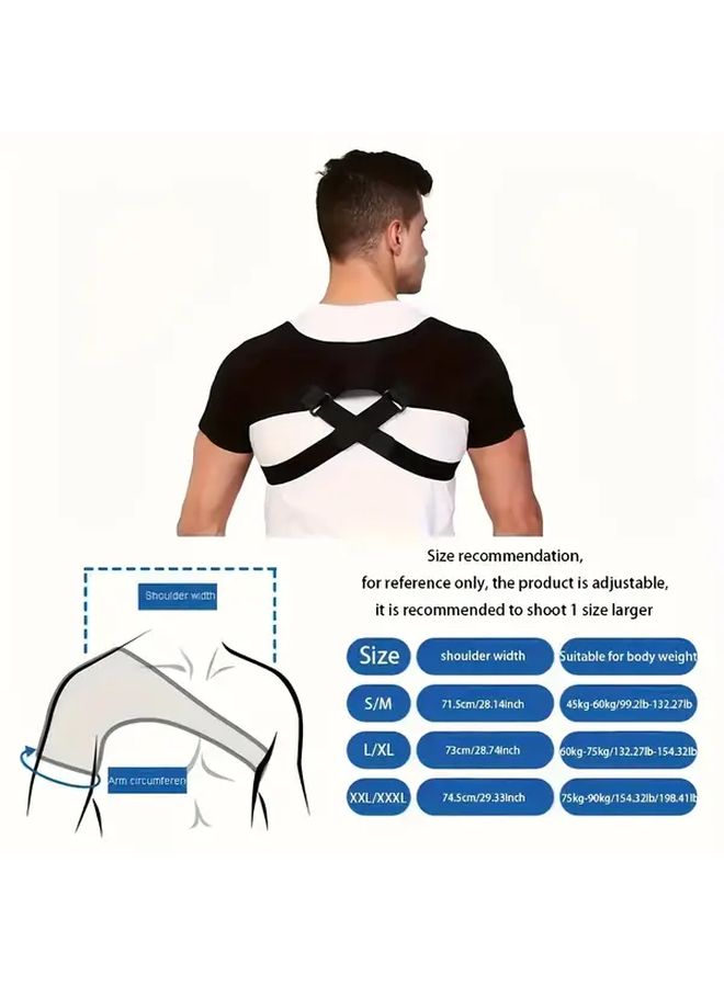 Adjustable Breathable Double Shoulder Support Brace Ergonomic Back Strap With Cross Back Design Padded Compression For Sports Injury Recovery One Size Fits All Black S M - Image 3