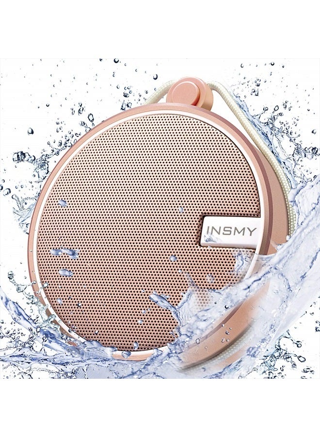 INSMY مكبر صوت بلوتوث محمول مقاوم للماء IPX7، مكبر صوت خارجي لاسلكي، مكبر صوت للاستحمام، مع صوت عالي الدقة، يدعم بطاقة TF، كوب شفط، 12 ساعة من وقت التشغيل، للتجديف، الإبحار، التنزه (وردي كشمير) - Image 1