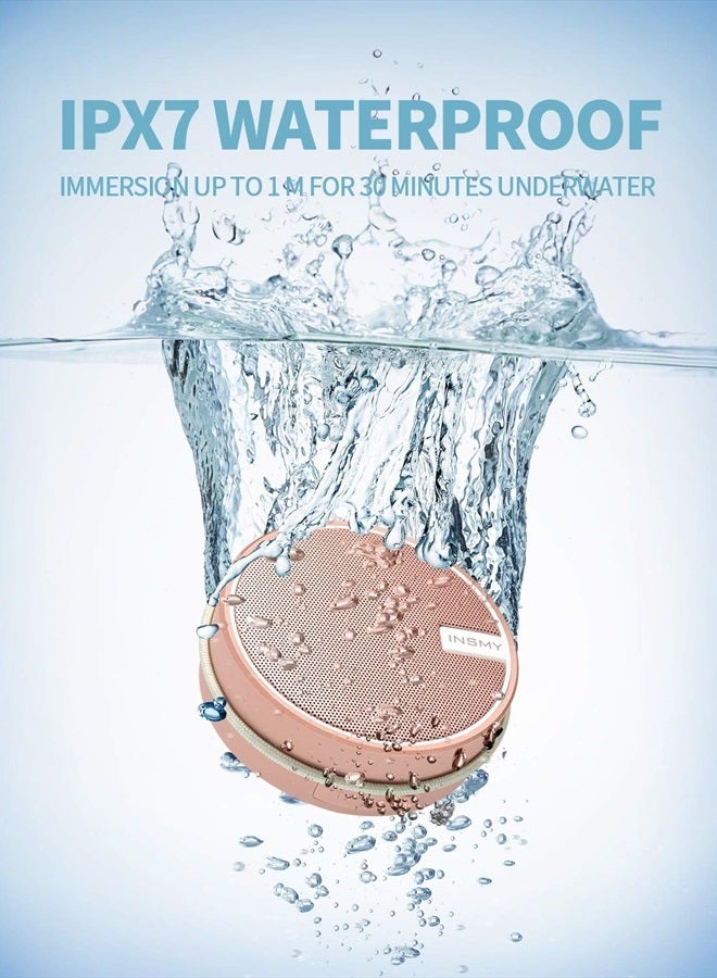 INSMY مكبر صوت بلوتوث محمول مقاوم للماء IPX7، مكبر صوت خارجي لاسلكي، مكبر صوت للاستحمام، مع صوت عالي الدقة، يدعم بطاقة TF، كوب شفط، 12 ساعة من وقت التشغيل، للتجديف، الإبحار، التنزه (وردي كشمير) - Image 2
