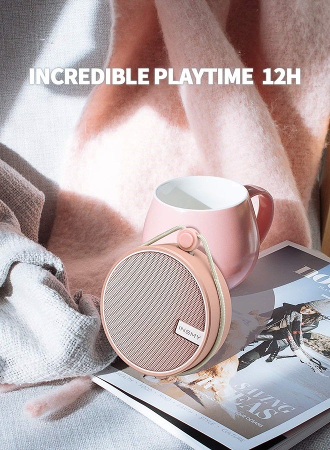 INSMY مكبر صوت بلوتوث محمول مقاوم للماء IPX7، مكبر صوت خارجي لاسلكي، مكبر صوت للاستحمام، مع صوت عالي الدقة، يدعم بطاقة TF، كوب شفط، 12 ساعة من وقت التشغيل، للتجديف، الإبحار، التنزه (وردي كشمير) - Image 4