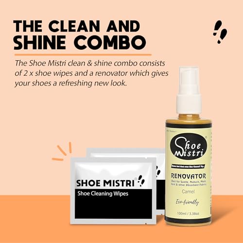 Shoe mistri Shoe Cleaner(2 Wipes) and Camel Renovator, Shoe Liquid Polish, Shoe Polish Spray, Shoe Care Spray for Suede, Nubuck, Canvas, Knit and most other absorbent Fabrics (Pack of 1) - 100ml - Image 2