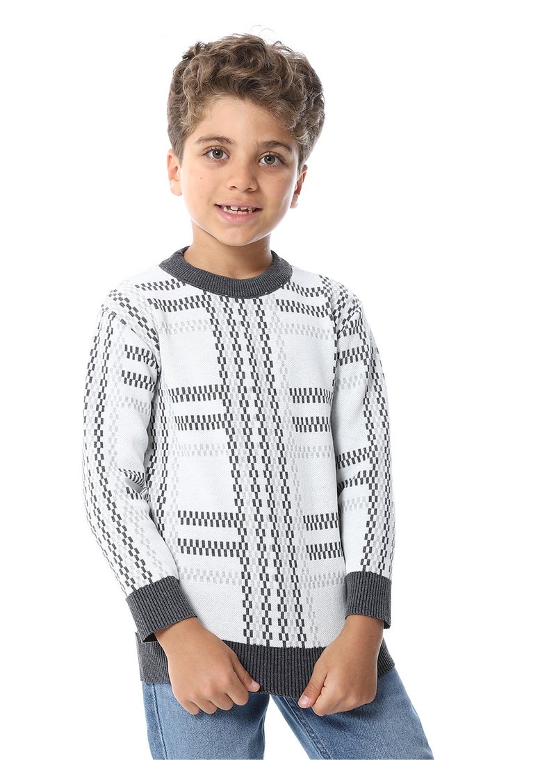 Andora Regular Fit Slip On Boys Pullover _ White & Grey  - Image 1