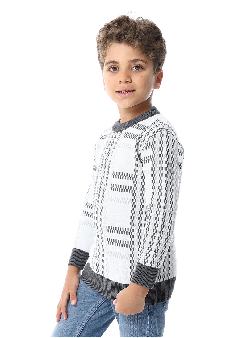 Andora Regular Fit Slip On Boys Pullover _ White & Grey  - Image 2
