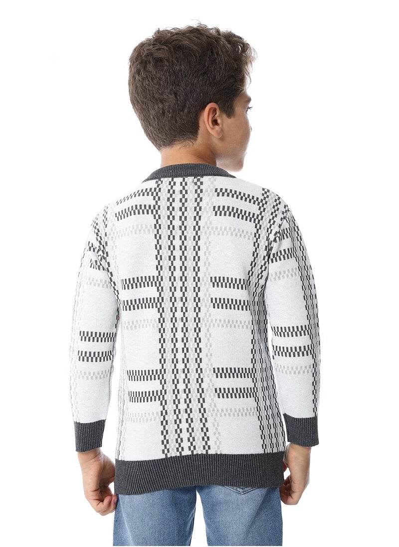 Andora Regular Fit Slip On Boys Pullover _ White & Grey  - Image 3