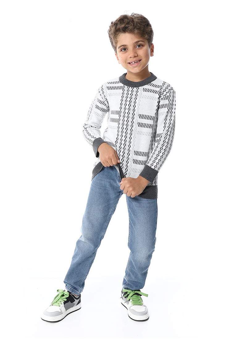 Andora Regular Fit Slip On Boys Pullover _ White & Grey  - Image 4