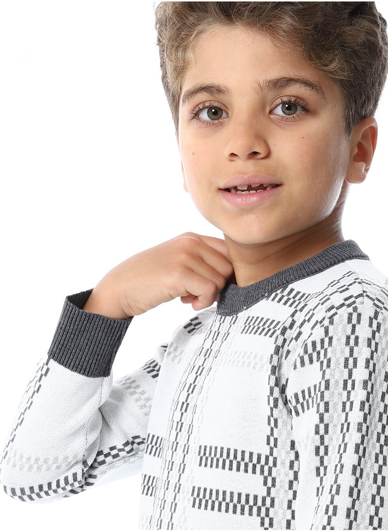 Andora Regular Fit Slip On Boys Pullover _ White & Grey  - Image 5