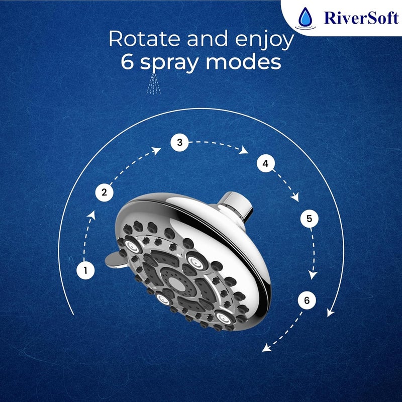 RiverSoft Mist shower set with SF-15 Pro filter for hard water | 6 spray settings with water saving mist flow | Water softener for bathroom (ABS, Chrome) - Image 3