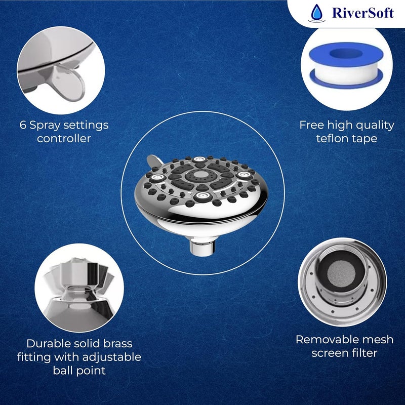RiverSoft Mist shower set with SF-15 Pro filter for hard water | 6 spray settings with water saving mist flow | Water softener for bathroom (ABS, Chrome) - Image 5
