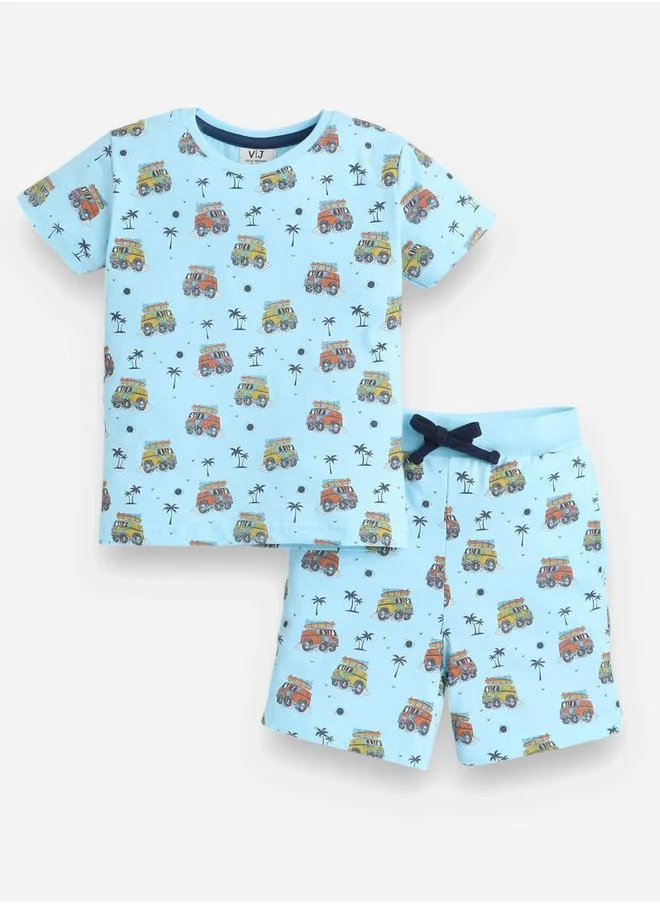 victor and jane All-Over Printed Cotton T-Shirt and Shorts Set