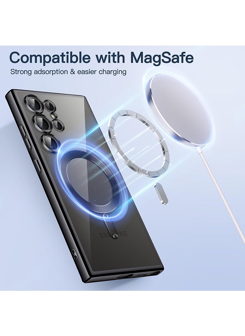 Premium Soft Clear Case for S24 Ultra Camera Lens Full Protection, Compatible with MagSafe Wireless Charging, Shockproof Electroplated TPU Phone CoverS24 Ultra 6.9 Inch 2024 -Black