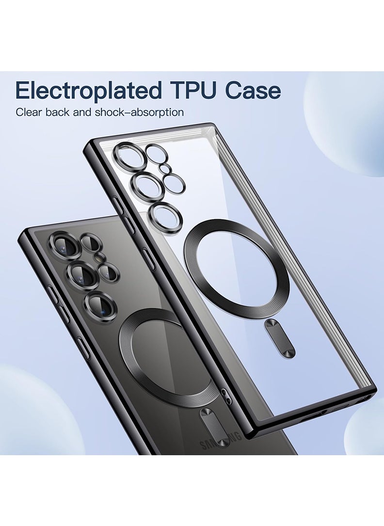 Premium Soft Clear Case for S24 Ultra Camera Lens Full Protection, Compatible with MagSafe Wireless Charging, Shockproof Electroplated TPU Phone CoverS24 Ultra 6.9 Inch 2024 -Black