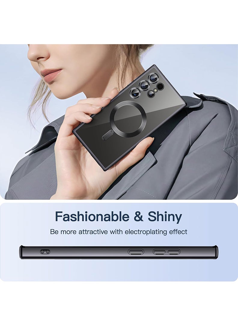 Premium Soft Clear Case for S24 Ultra Camera Lens Full Protection, Compatible with MagSafe Wireless Charging, Shockproof Electroplated TPU Phone CoverS24 Ultra 6.9 Inch 2024 -Black