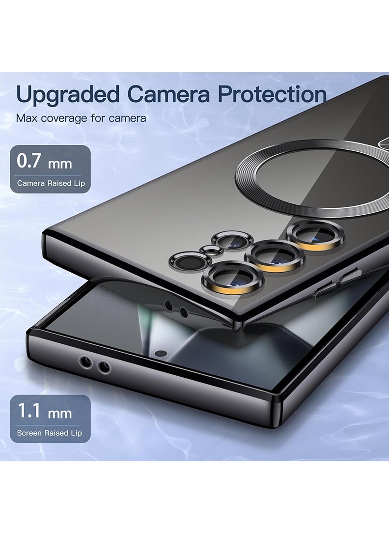 Premium Soft Clear Case for S24 Ultra Camera Lens Full Protection, Compatible with MagSafe Wireless Charging, Shockproof Electroplated TPU Phone CoverS24 Ultra 6.9 Inch 2024 -Black