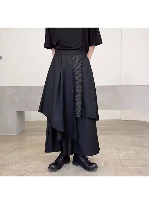 Unisex Dark Calligraphy Print Asymmetrical Culottes Spring Autumn Black