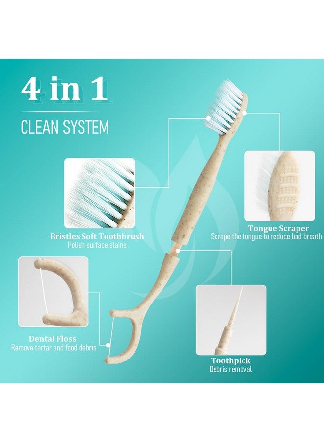 NUDUKO Travel Toothbrush Dental Floss Picks - 4 in 1 Biodegradable Disposable Toothbrushes with Tongue Scraper, Eco-Friendly Individually Wrapped Toothbrush for Adult Kids Travel Oral Care, 40 Pack - Image 2
