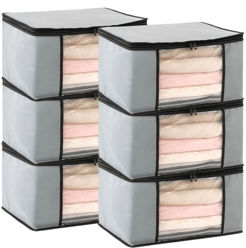 JEYANG Non Woven Saree Cover And Cloth Organizer with Clear Window for Wardrobe Storage for Towels, Bedsheets, Clothes, Sarees And Lehenga (Grey, Pack of 6) - Image 1