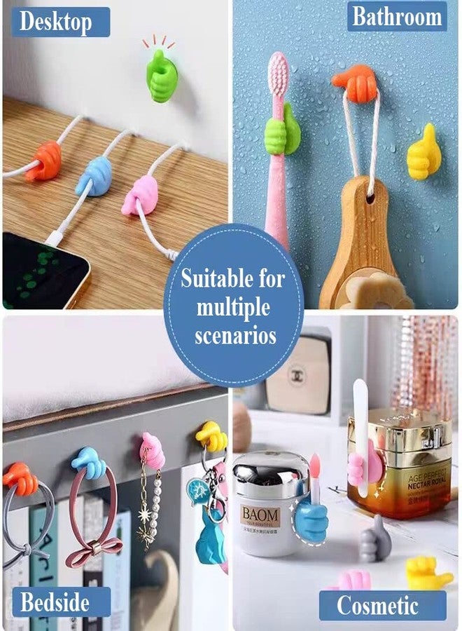 Dupiulk 32 Pcs Self Adhesive Thumb Hooks, Waterproof Cable Holder Wire Cord Clip Management, Cute Thumb Cord Holder for Desk, Wall, Key (Multicolor) - Image 2