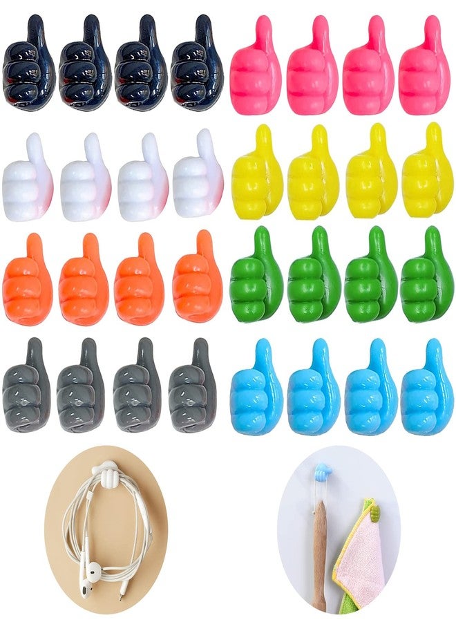 Dupiulk 32 Pcs Self Adhesive Thumb Hooks, Waterproof Cable Holder Wire Cord Clip Management, Cute Thumb Cord Holder for Desk, Wall, Key (Multicolor) - Image 1