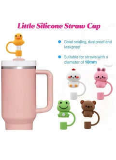BIGTHREE Straw Cover Cap for Stanley Cup, 5 Pcs Silicone Straw Topper Compatible with 30&40 Oz Tumbler with Handle, 10mm 0.4in Dust-Proof Reusable Straw Tips Lids (Animal Shape)  - Image 2
