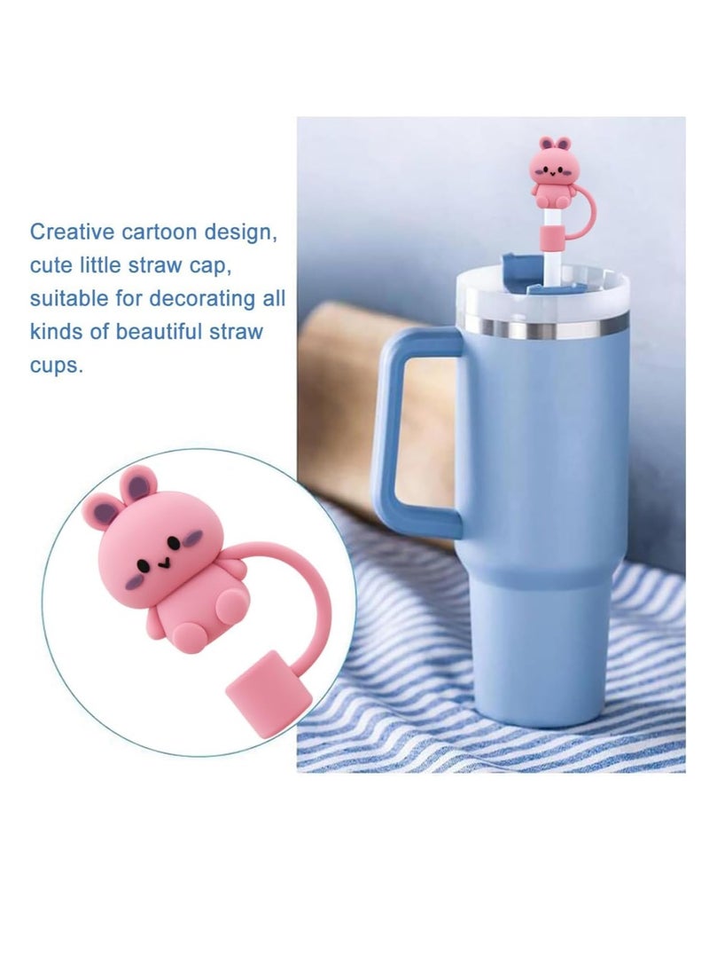 BIGTHREE Straw Cover Cap for Stanley Cup, 5 Pcs Silicone Straw Topper Compatible with 30&40 Oz Tumbler with Handle, 10mm 0.4in Dust-Proof Reusable Straw Tips Lids (Animal Shape) - Image 3