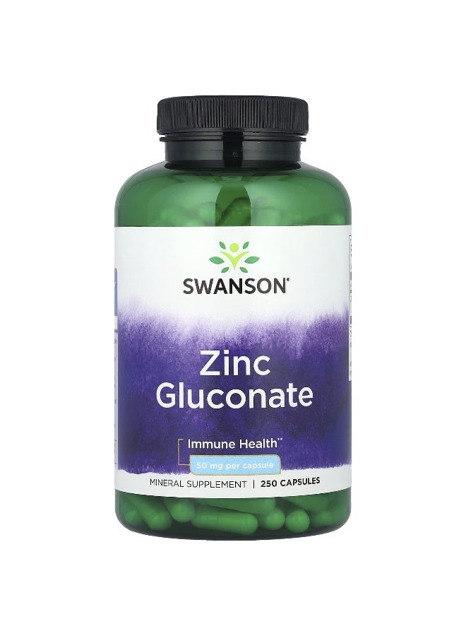 SWANSON سوانسون، زنك غلوكونات، 50 ملغ، 250 كبسولة - Image 1