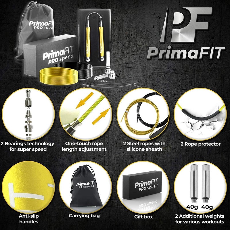 PrimaFit Jump Rope Pro Speed Skipping Rope Adjustable Adult Jumping Rope Weighted Aluminium Handles for Double Dutch Boxing Workout Crossfit Exercise Fitness Spare Cable Weights Protectors Carry Bag - Image 2