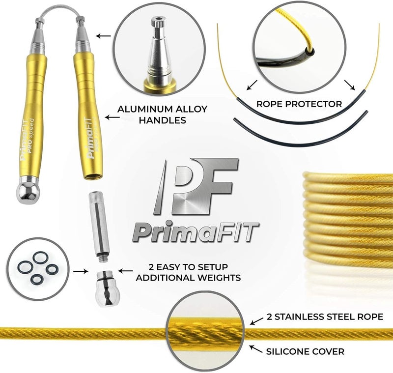 PrimaFit Jump Rope Pro Speed Skipping Rope Adjustable Adult Jumping Rope Weighted Aluminium Handles for Double Dutch Boxing Workout Crossfit Exercise Fitness Spare Cable Weights Protectors Carry Bag - Image 4