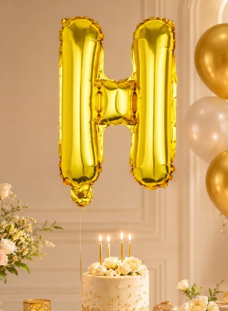 balloon letter H Shiny gold , perfect for decorating birthday parties and special occasions in an elegant and eye-catching way. - Image 1