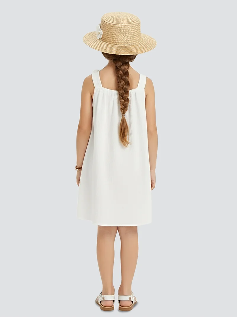 Denokids 3D Flower Girls White Cotton Spring Summer Dress