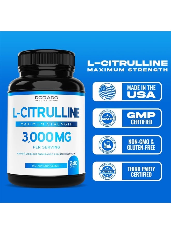 DORADO NUTRITION L-Citrulline Maximum Strength, 3000mg - 240 Capsules - Image 4
