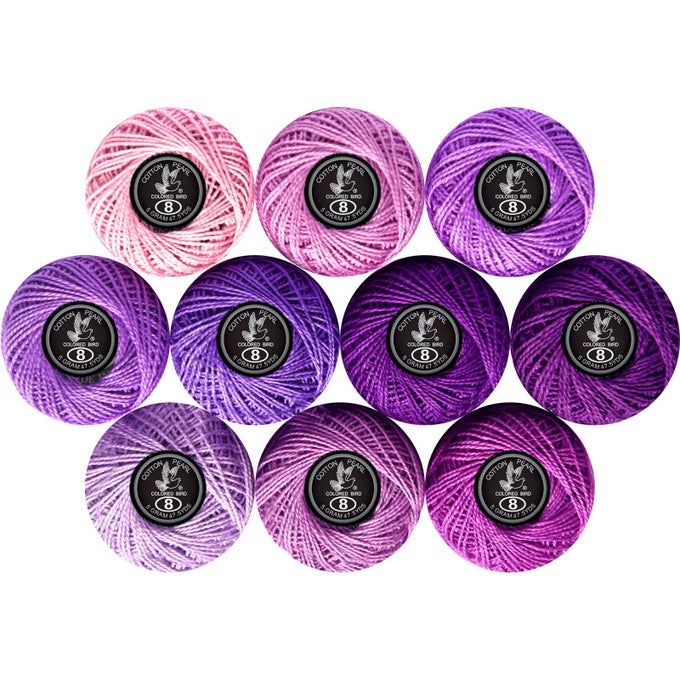 CROCHET THREAD 10 BALLS CARDINAL SIZE 8 FOR CROCHET HARDANGER CROSS STITCH NEEDLEPOINT HAND EMBROIDERY PURPLE SERIES
