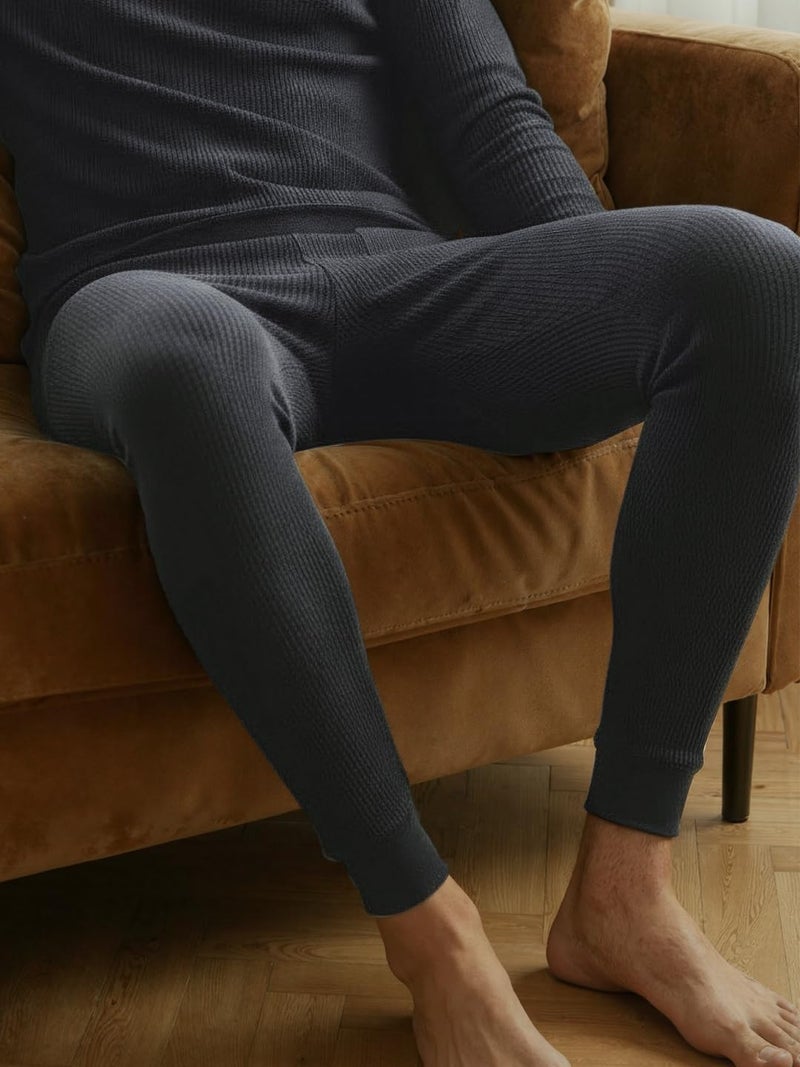 DAMENSCH HeatCode Warmer for Men; Cotton Blend Winter Inner; Fleece Lined Ribbed Thermal Wear for Men Bottom; Super Soft Body Warmer Long Johns-Classic Grey-L - Image 3