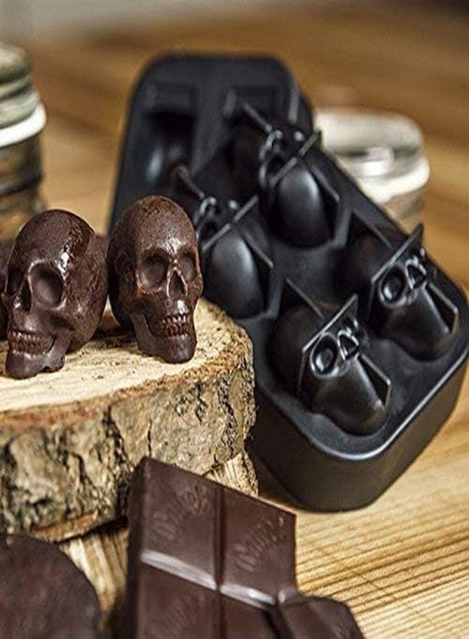 BINZO Skull Ice Cube Mold, 4 Holes Silicone Flexible Ice Mould with Funnel, Skeleton Ice Cubes for Drinks, Chocolate, Pudding, Frozen Fruits, Beverages (1 pc Pack) - Image 2