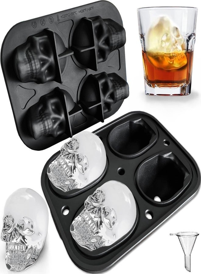 BINZO Skull Ice Cube Mold, 4 Holes Silicone Flexible Ice Mould with Funnel, Skeleton Ice Cubes for Drinks, Chocolate, Pudding, Frozen Fruits, Beverages (1 pc Pack) - Image 1