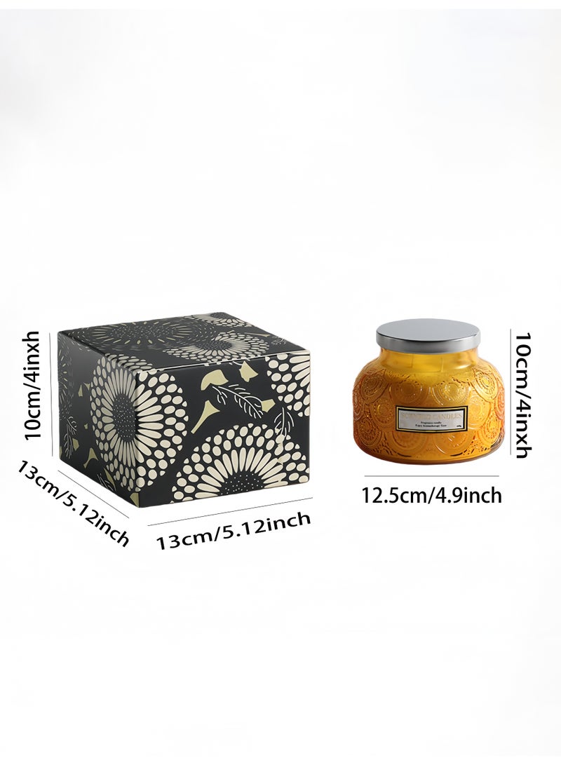 Lavender Scented Candle 600g Large Capacity Double Wick - 100 Hours Long Burning Handmade Smokeless Aromatherapy Candle in Elegant Purple Glass Jar with Beautiful Patterns - Image 4