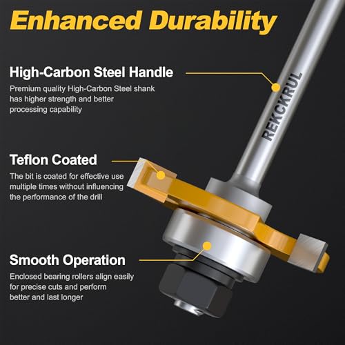 REKCKRUL 2 PCS Professional Tongue and Groove Router Bit Set, 1/4 Inch Shank, 3 Teeth Adjustable T-Shape Wood Milling Cutter for Cabinets, Flooring, and Woodworking - Image 3