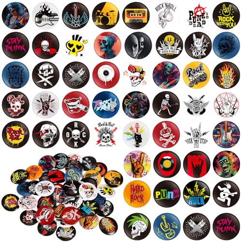Kigeli 100 Pcs Punk Buttons Pins 1 Inches/ 25 mm Emo Band Badge for Backpacks Bags Hats Jeans - Image 1