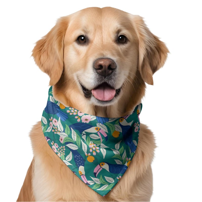 W Brings Toucan & Orange Dog Bandana/Dog Scarf | This Beautiful Gorgeous Design Dog Bandana Scarf is Perfect Styling Accessory for Dogs Large, Medium & Small. One Size Fits All. - Image 1