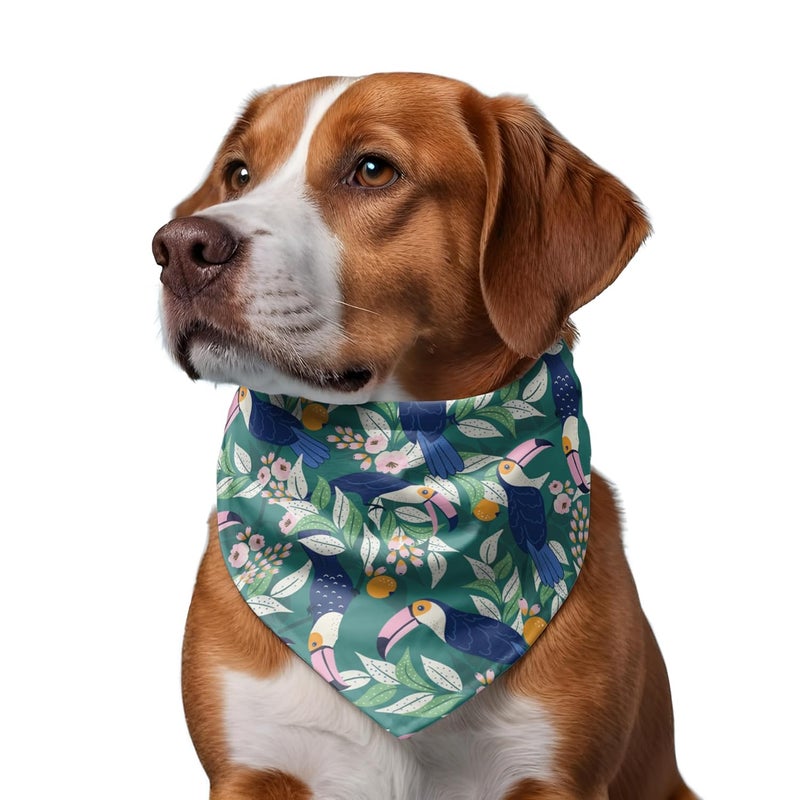 W Brings Toucan & Orange Dog Bandana/Dog Scarf | This Beautiful Gorgeous Design Dog Bandana Scarf is Perfect Styling Accessory for Dogs Large, Medium & Small. One Size Fits All. - Image 2