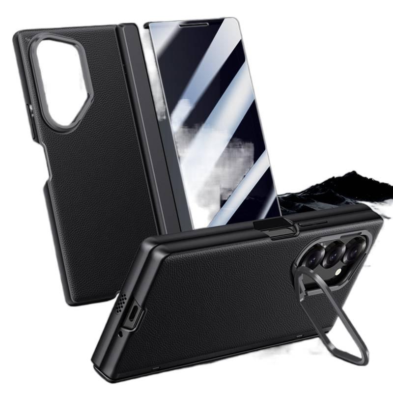 غطاء واقي | أسود | ملمس جلد | حامل قائم | حماية من السقوط | مقاوم للصدمات لـ Samsung Galaxy Z Fold 6 - Image 1
