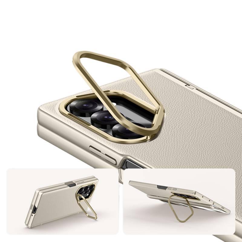 غطاء واقي | أسود | ملمس جلد | حامل قائم | حماية من السقوط | مقاوم للصدمات لـ Samsung Galaxy Z Fold 6 - Image 2