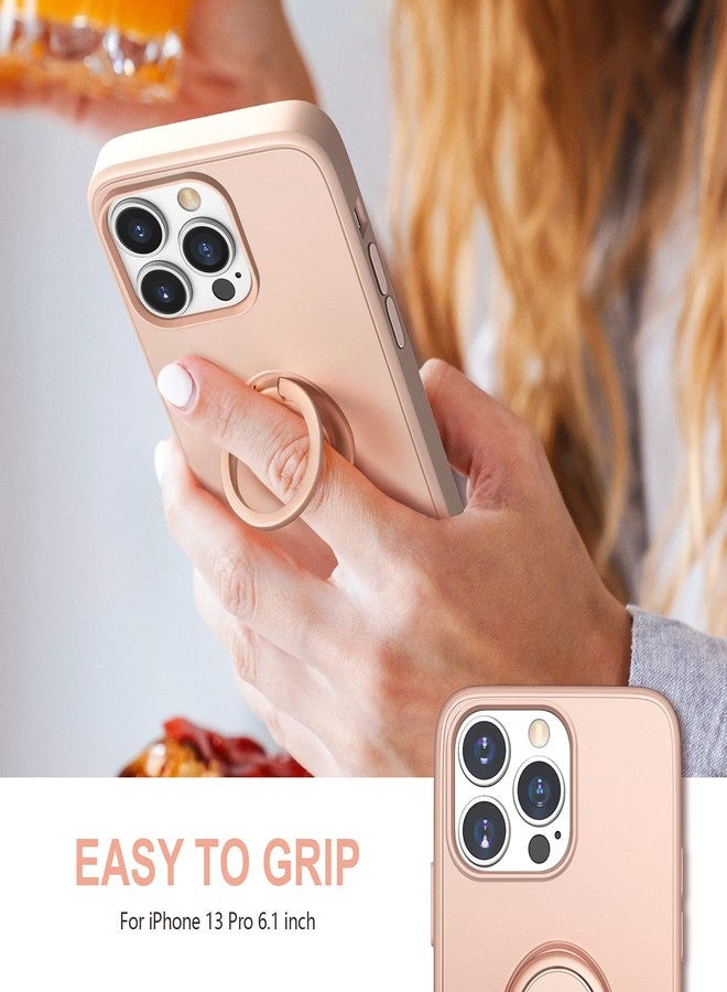 Hython for iPhone 13 Pro Case with Ring Stand [360° Rotatable Ring Holder Magnetic Kickstand] [Soft Microfiber Lining] Slim Shockproof Rubber Protective Phone Case Cover for Women, Pink Sand - Image 2