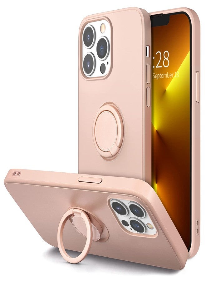Hython for iPhone 13 Pro Case with Ring Stand [360° Rotatable Ring Holder Magnetic Kickstand] [Soft Microfiber Lining] Slim Shockproof Rubber Protective Phone Case Cover for Women, Pink Sand - Image 1