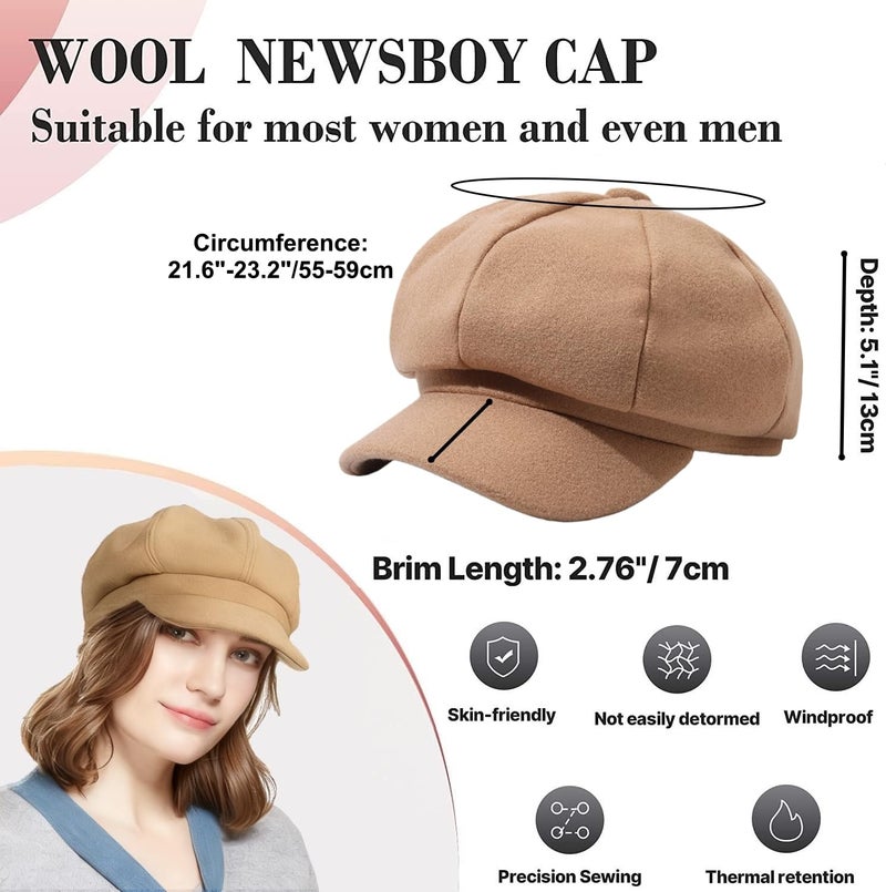 stablerice 6 Pieces Women Newsboy Cap Warm Wool Visor Beret Hats Octagonal Cap Soft Newsboy Hats for Women Vintage Cabbie Paperboy Hat for Women Girls Baker Boy Hat(Elegant Color) Black - Image 3