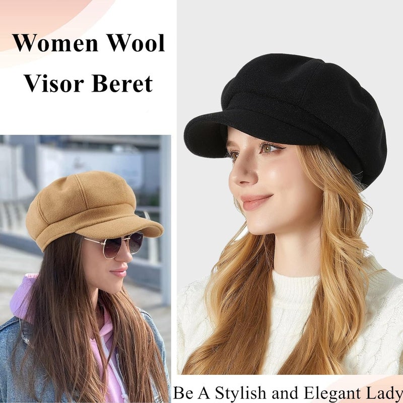 stablerice 6 Pieces Women Newsboy Cap Warm Wool Visor Beret Hats Octagonal Cap Soft Newsboy Hats for Women Vintage Cabbie Paperboy Hat for Women Girls Baker Boy Hat(Elegant Color) Black - Image 5