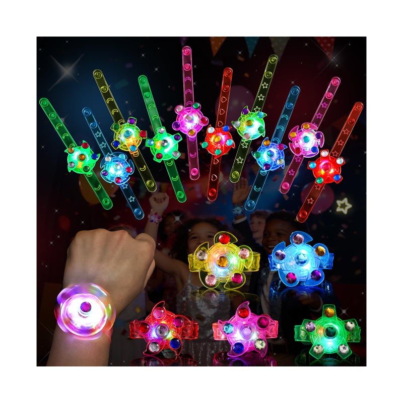 SCIONE 24 Pack LED Light Up Fidget Spinner Bracelets Glow in The Dark Party Favors for Kids 48 812 Treasure Box Toys Birthday Gifts Carnival Prizes Easter Goodie Bags Stuffers - Image 2