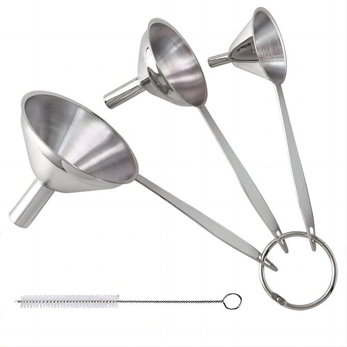 3 IN 1 METAL FUNNELS FOR FILLING BOTTLES STAINLESS STEEL SMALL KITCHEN FUNNEL SET FOR TRANSFERRING ESSENTIAL OILS LIQUID FLUID SPICE DRY INGREDIENTS POWDER DURABLE AND DISHWASH SAFE